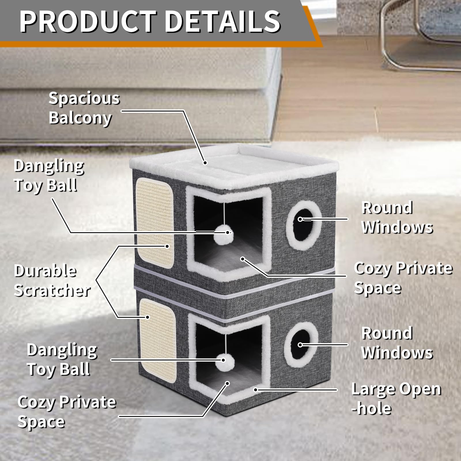 Shikha 3-Storey Foldable Cat House | 2-in-1 Indoor Condo with Scratch Pads