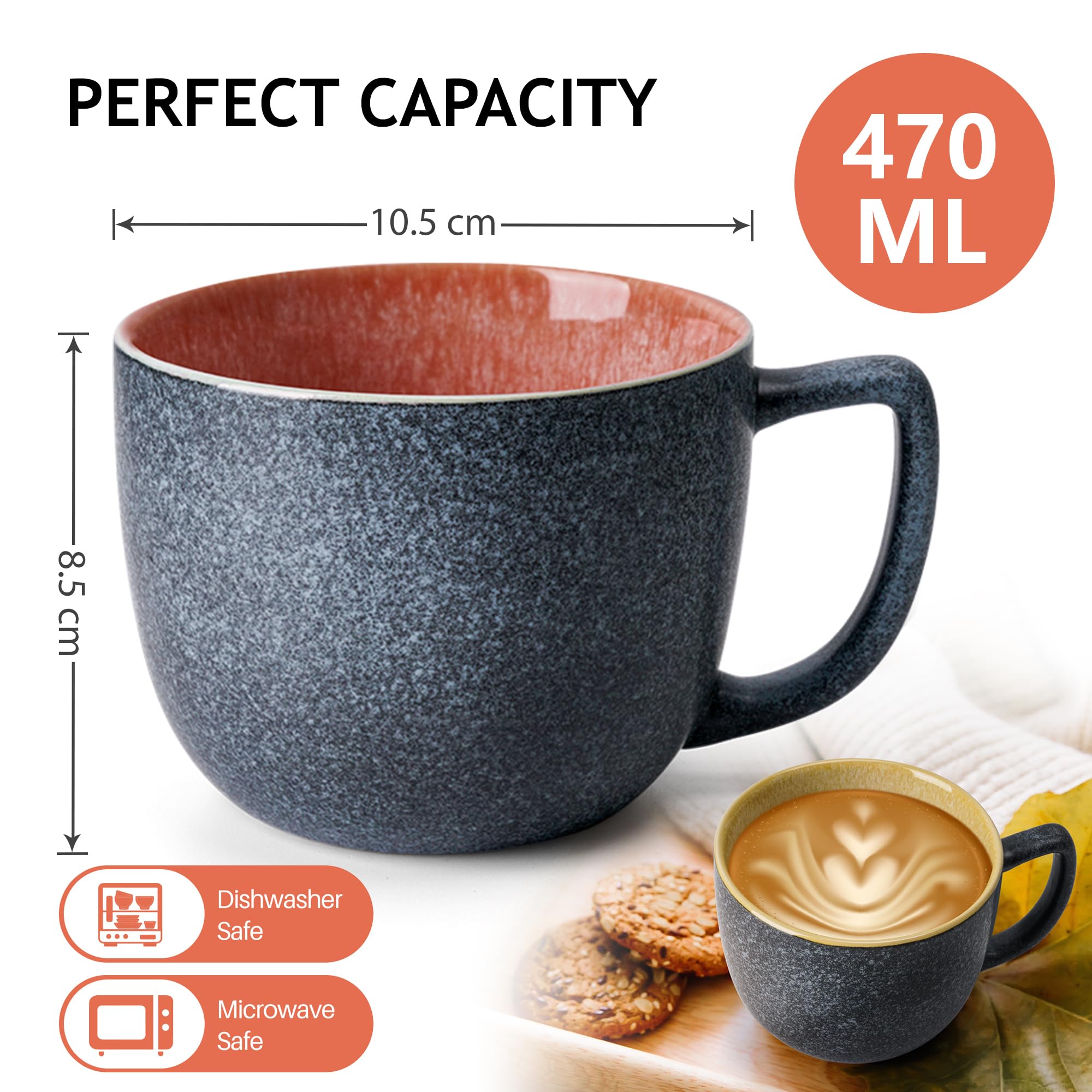 MIAMIO Las Palmitas 6-Piece Large Stoneware Coffee Mug Set - 470ml