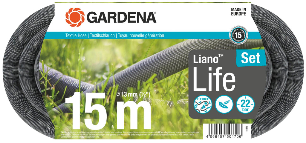 Gardena Liano Life Textile Garden Hose | 15m, 1/2 Inch, Kink-Free
