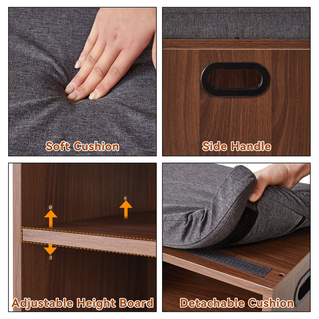YMYNY Small Shoe Storage Bench with Cushion, Light Walnut HBD028LW - image 4