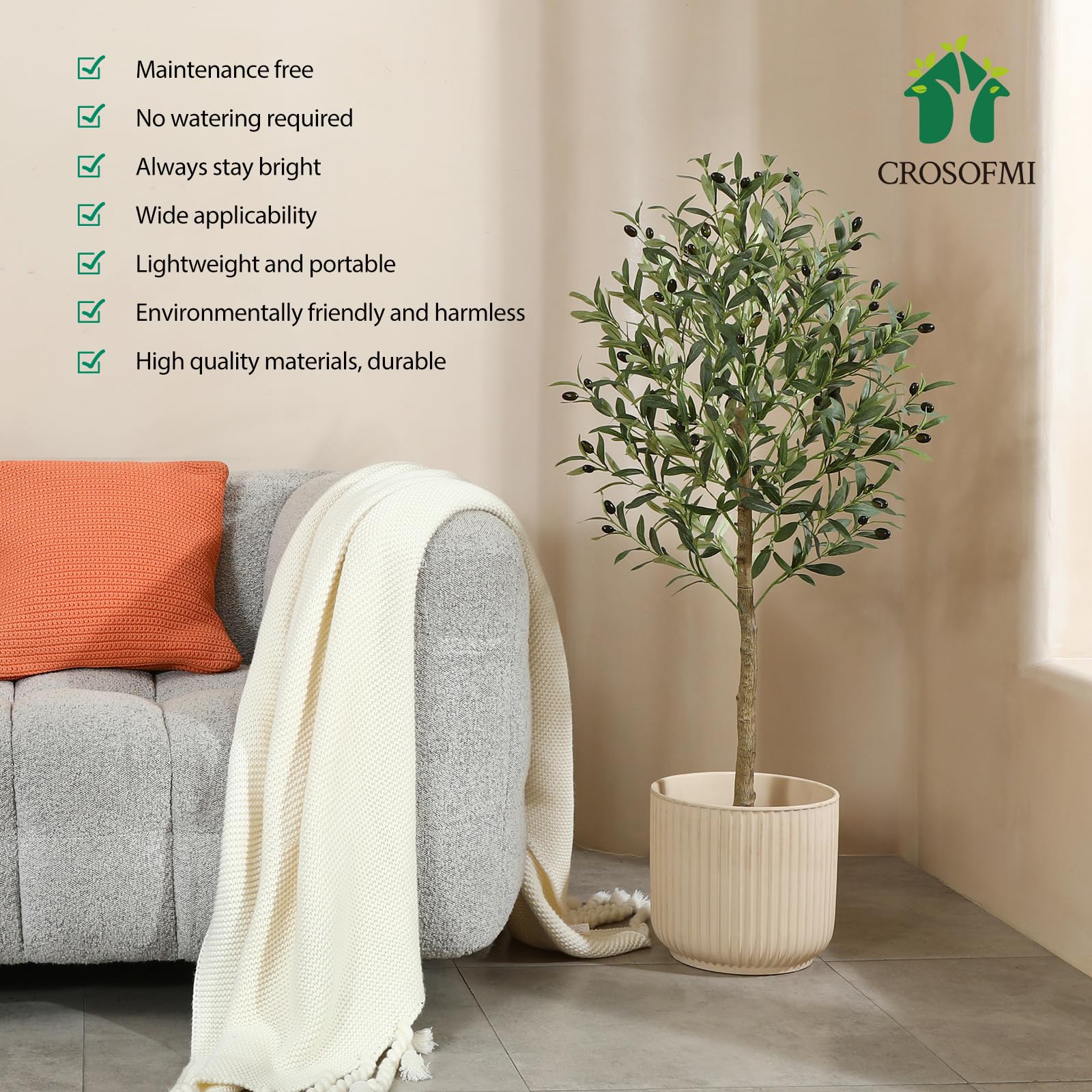 CROSOFMI 120cm Artificial Olive Tree | Tall Faux Silk Plant for Home Decor