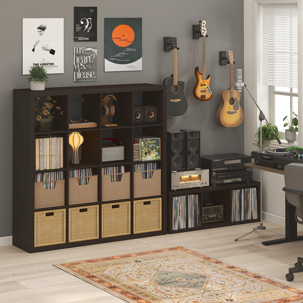 Furinno CUBICLE Record Player Stand with Vinyl Storage, 3-Cube 1.2 Extra Thick Vinyl Record Storage - image 3