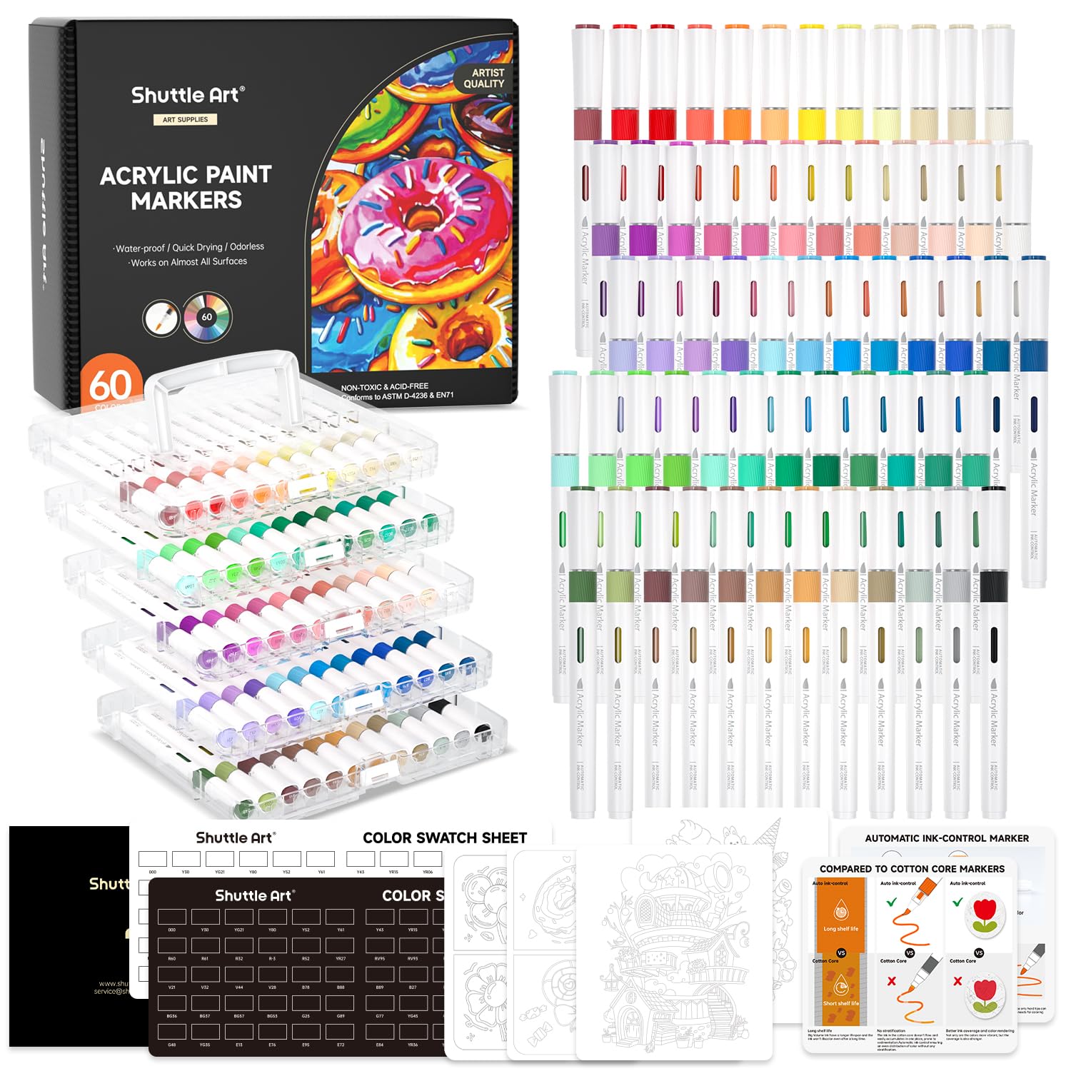 Shuttle Art 60 Colors Acrylic Paint Pens – Brush Tip Markers for Rock Painting