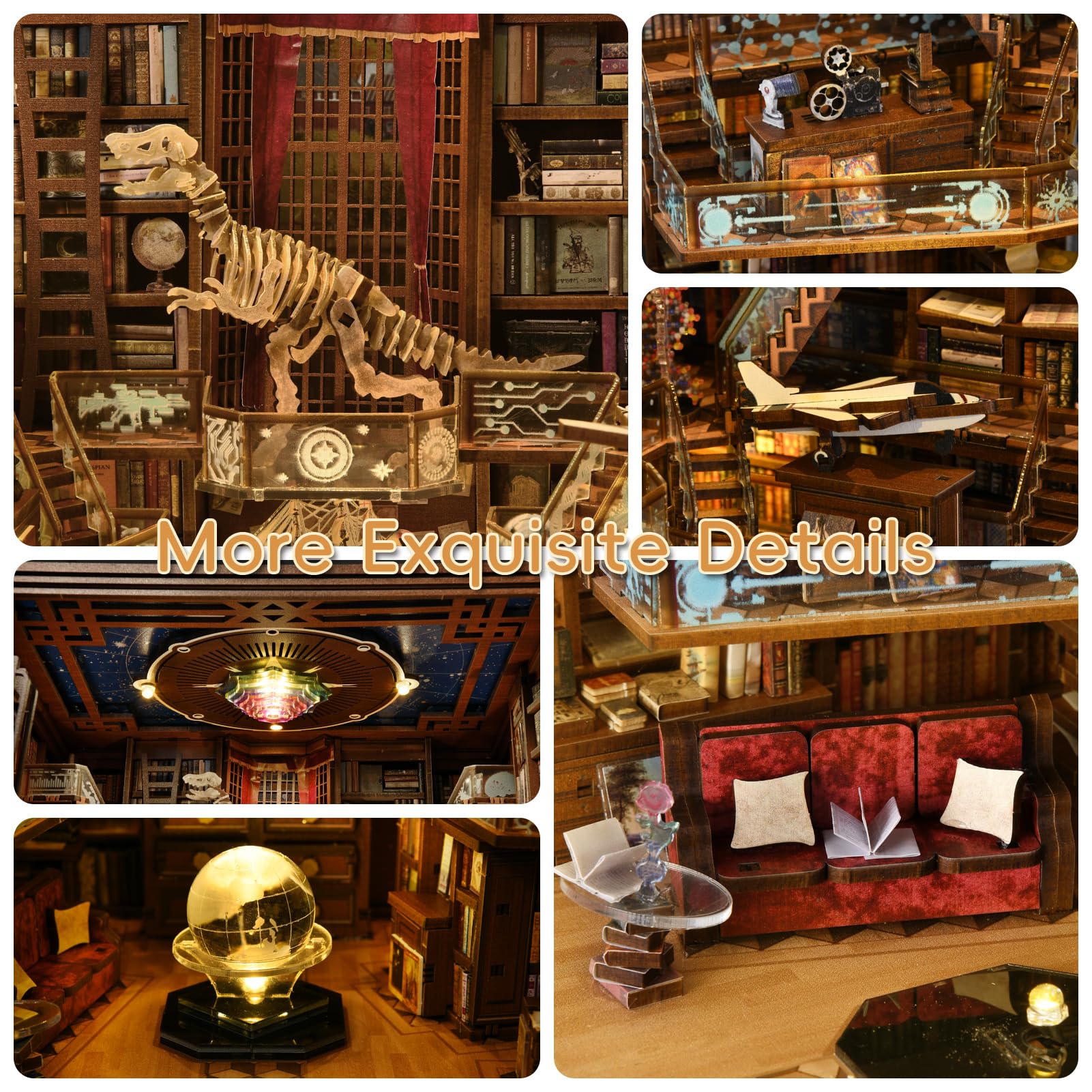 Minicity Book Nook Kit – DIY 3D Wooden Puzzle Library with LED Light