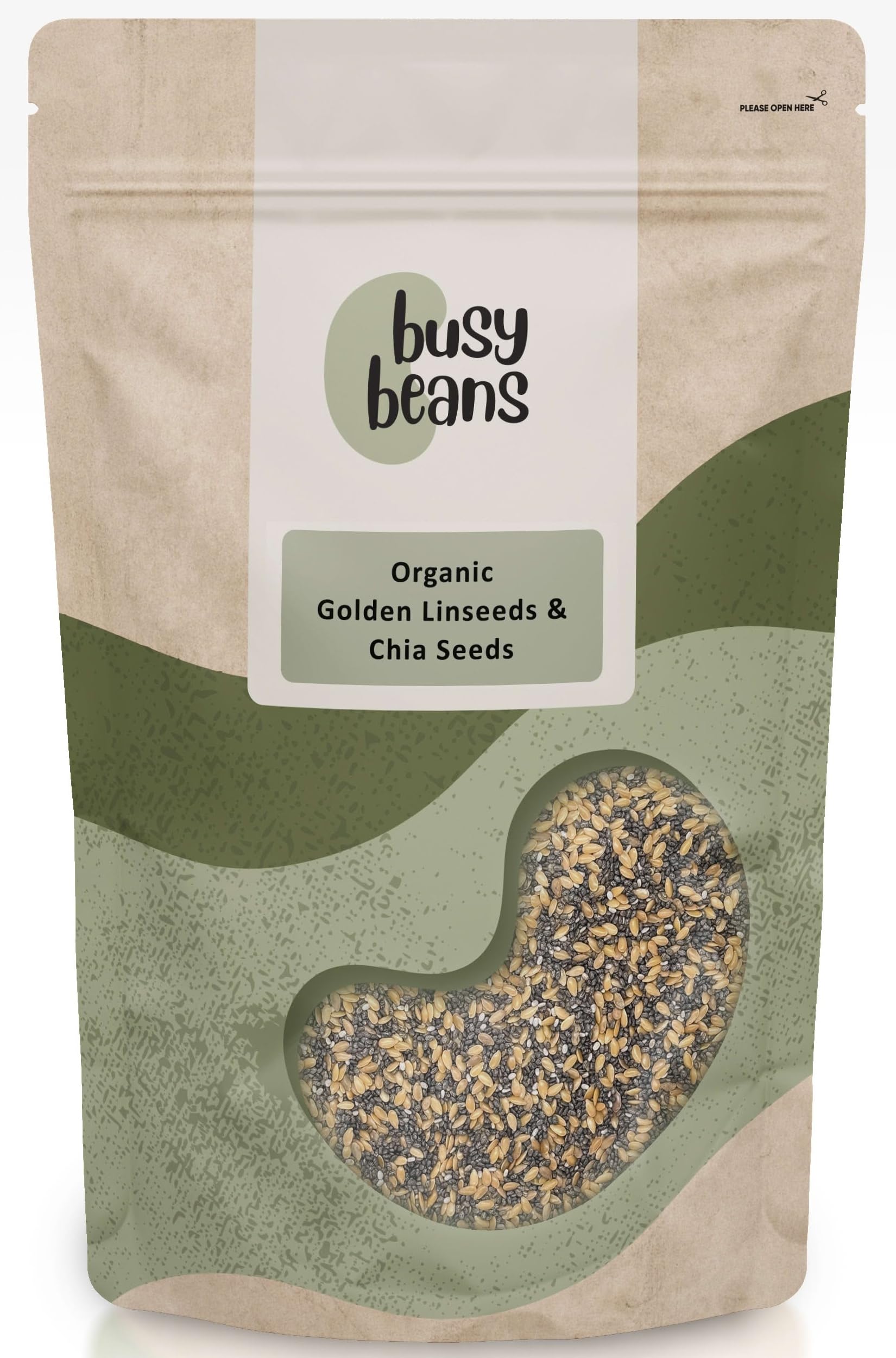 Busy Beans Organic Golden Linseeds & Chia Seeds Mix - 1kg Bulk Pack