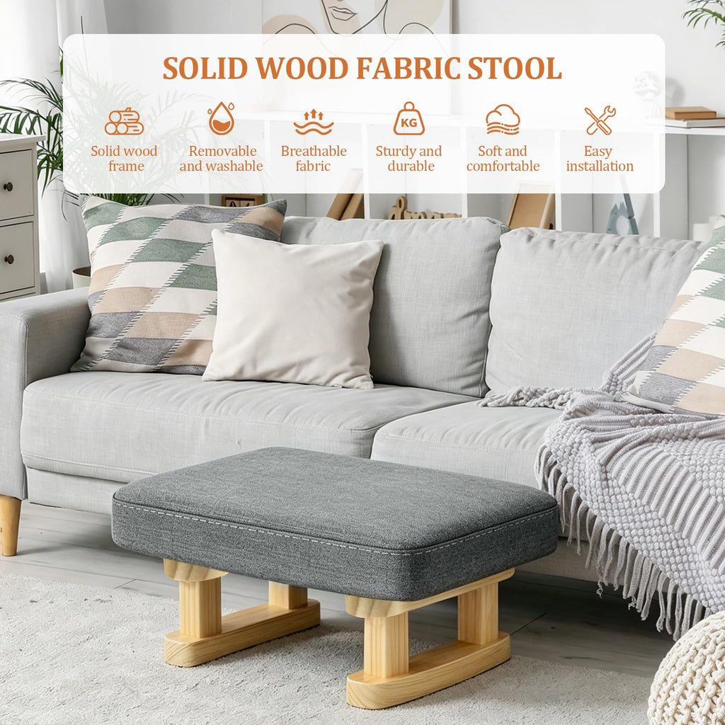 JJoexyfit Multi-Functional Foot Stool with Solid Wood Legs, Linen Fabric - image 2