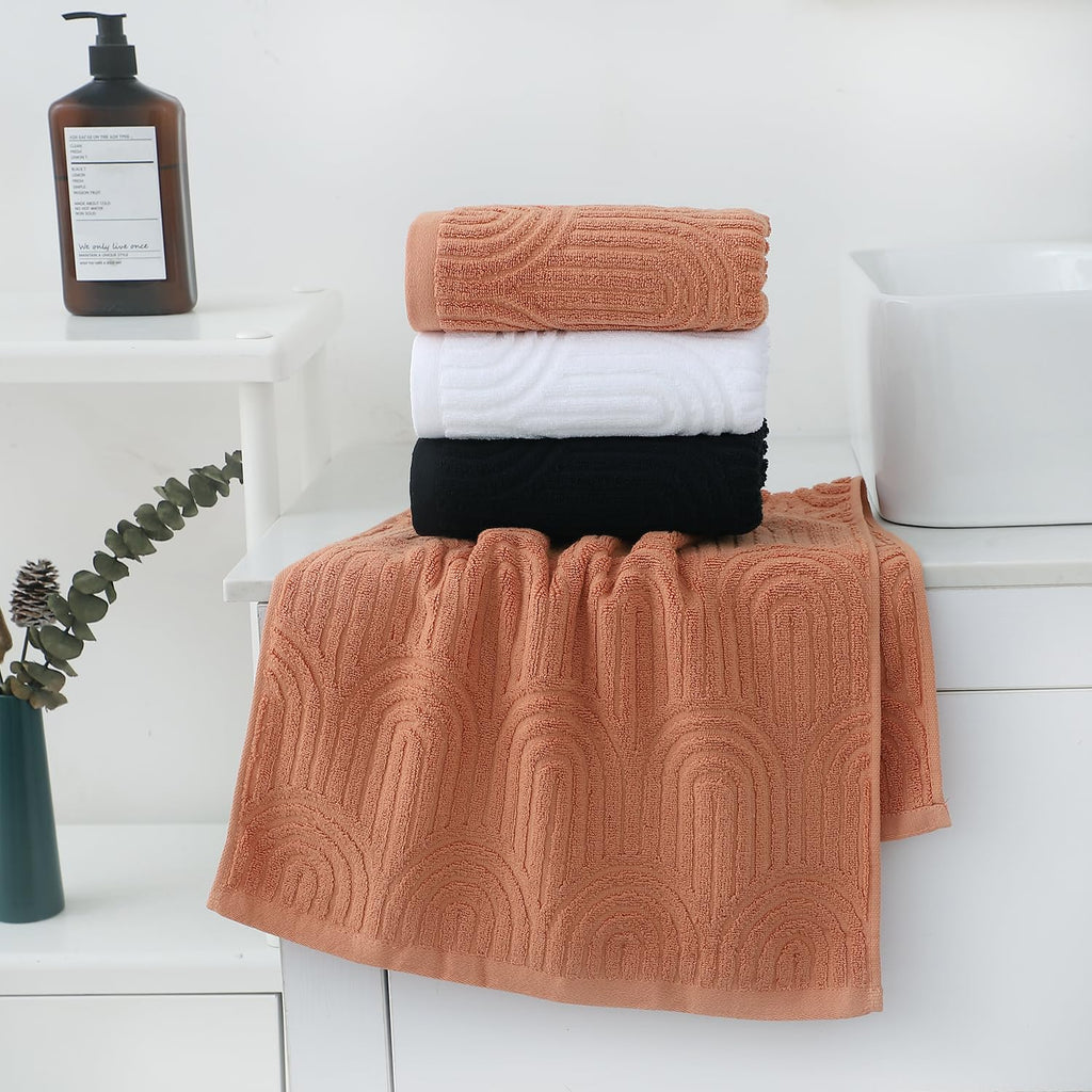 Pidada Hand Towels Set of 4 Striped Pattern 100% Cotton Absorbent Soft Decorative Towel for Bathroom Black