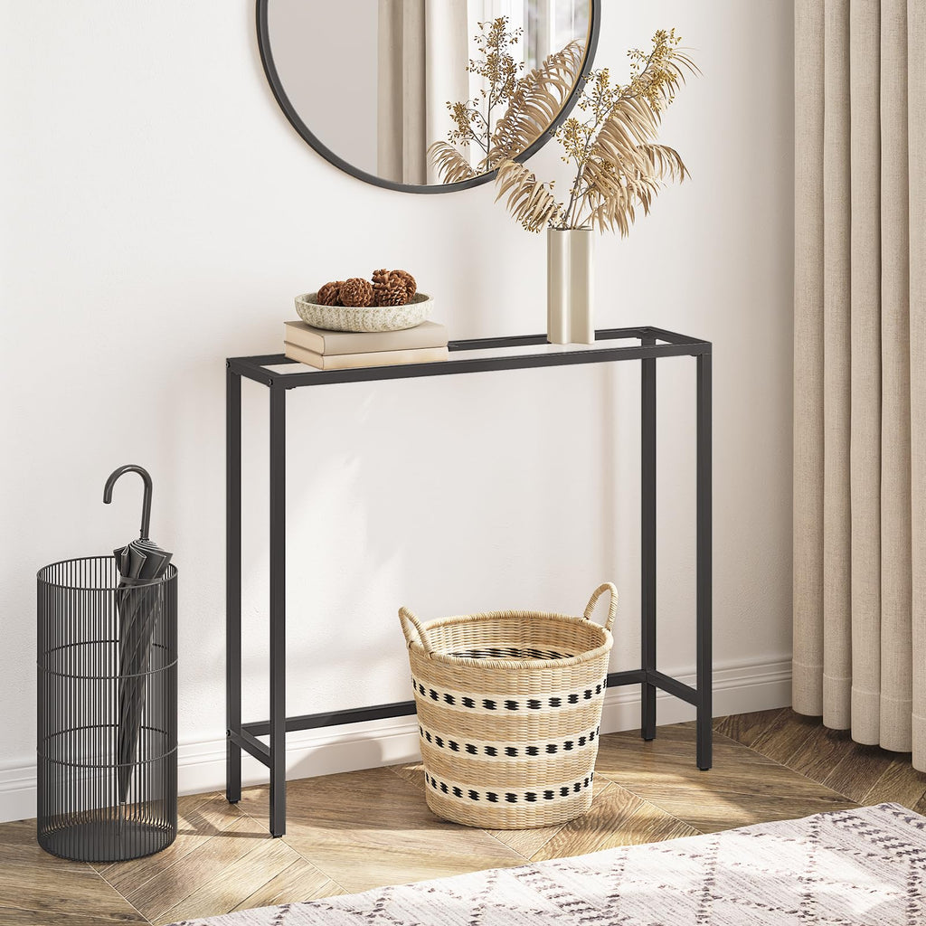HOOBRO Slim Console Table | Tempered Glass & Metal Hallway Sofa Table