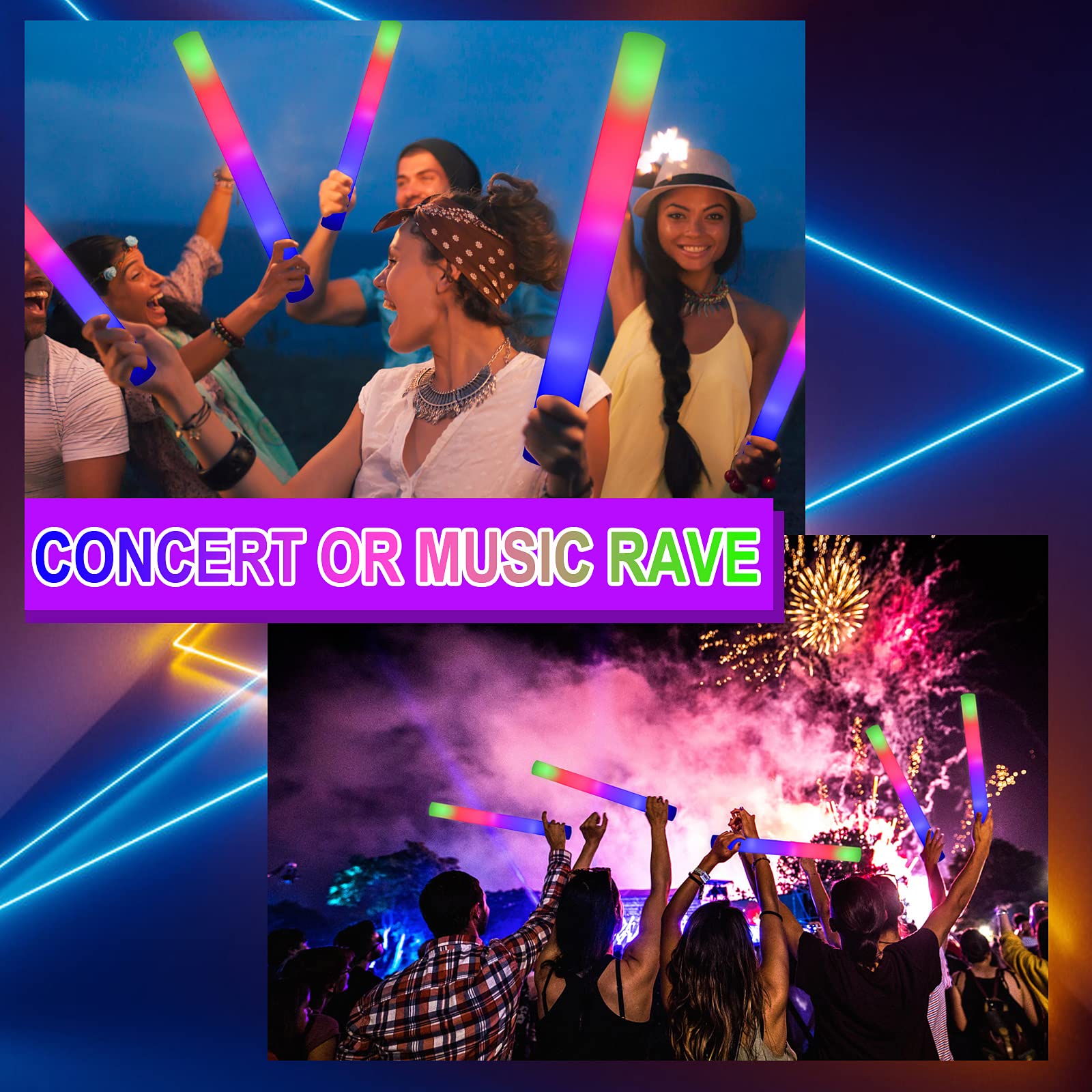 68PCS LED Foam Glow Sticks | 3-Mode Flashing Party Supplies