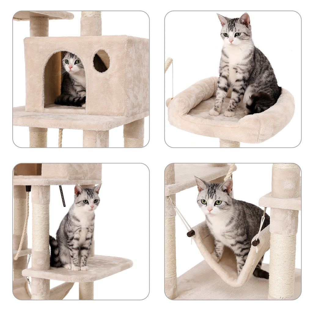 FEANDREA Cat Tree Tower with Condo, Hammock and Perch – Beige