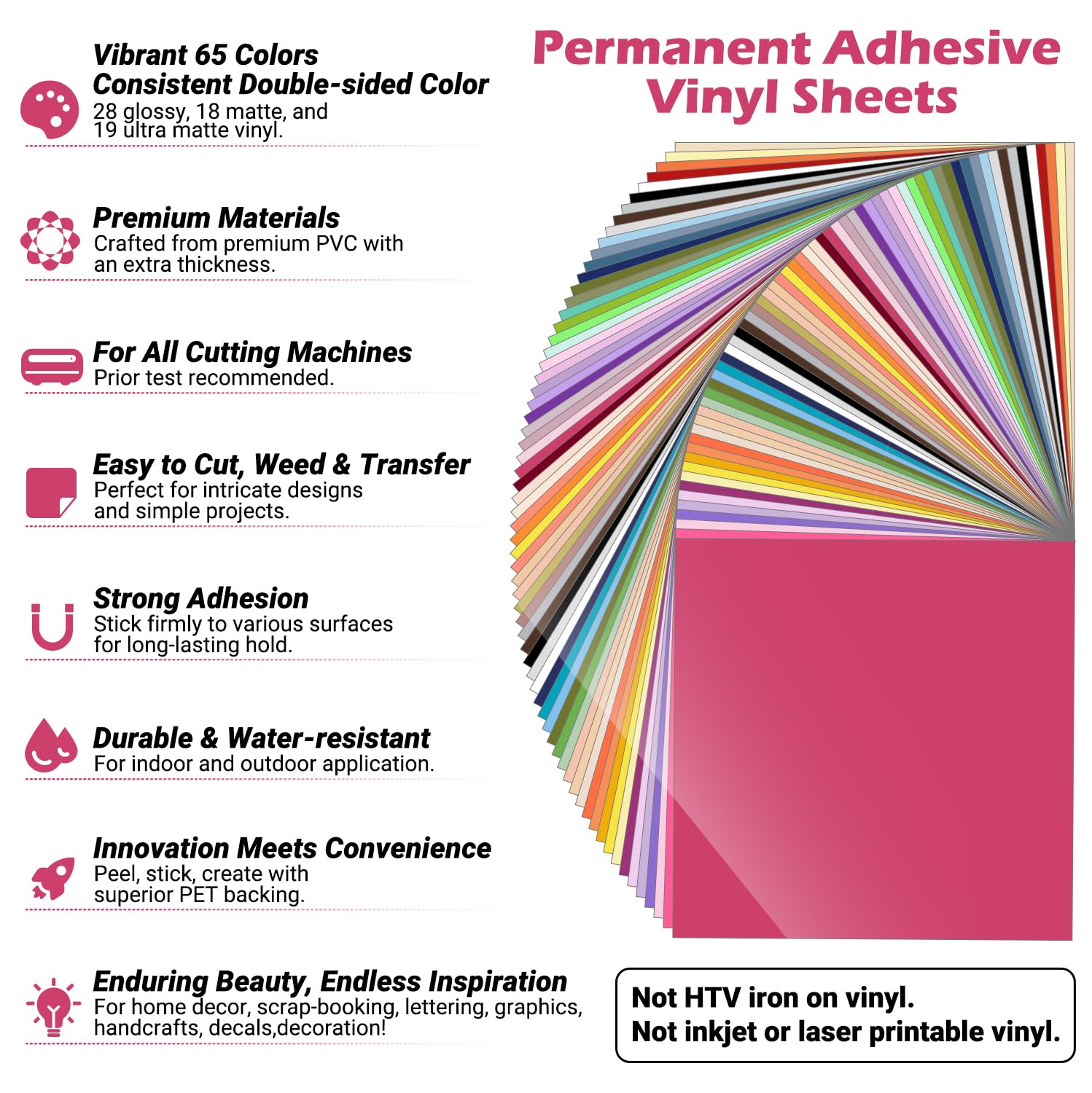 TECKWRAP Permanent Adhesive Vinyl Bundle | 65 Pack 12x12 Sheets
