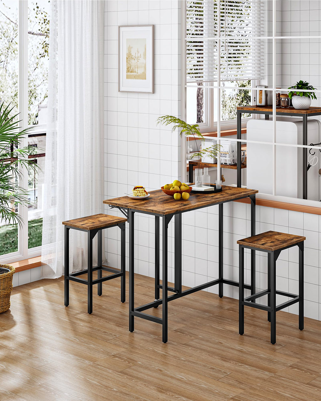 CHOEZON Breakfast Bar Table with 2 Bar Stools, 100 cm Folding Dining Table with 2 Stools, Dining Table Set, Industrial Steel Frame, for Restaurant - image 4