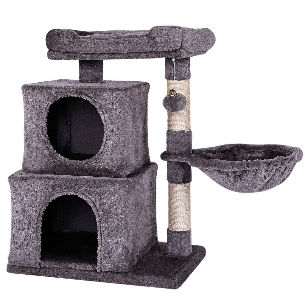 lionto Cat Scratching Post – 70cm Cat Tree with 2 Caves & Sisal, Dark Grey