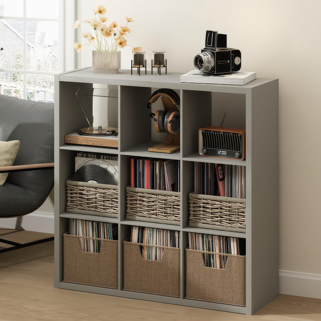 Furinno CUBICLE Record Player Stand with Vinyl Storage, 9-Cube 1.2 Extra Thick Vinyl Record Storage - image 1