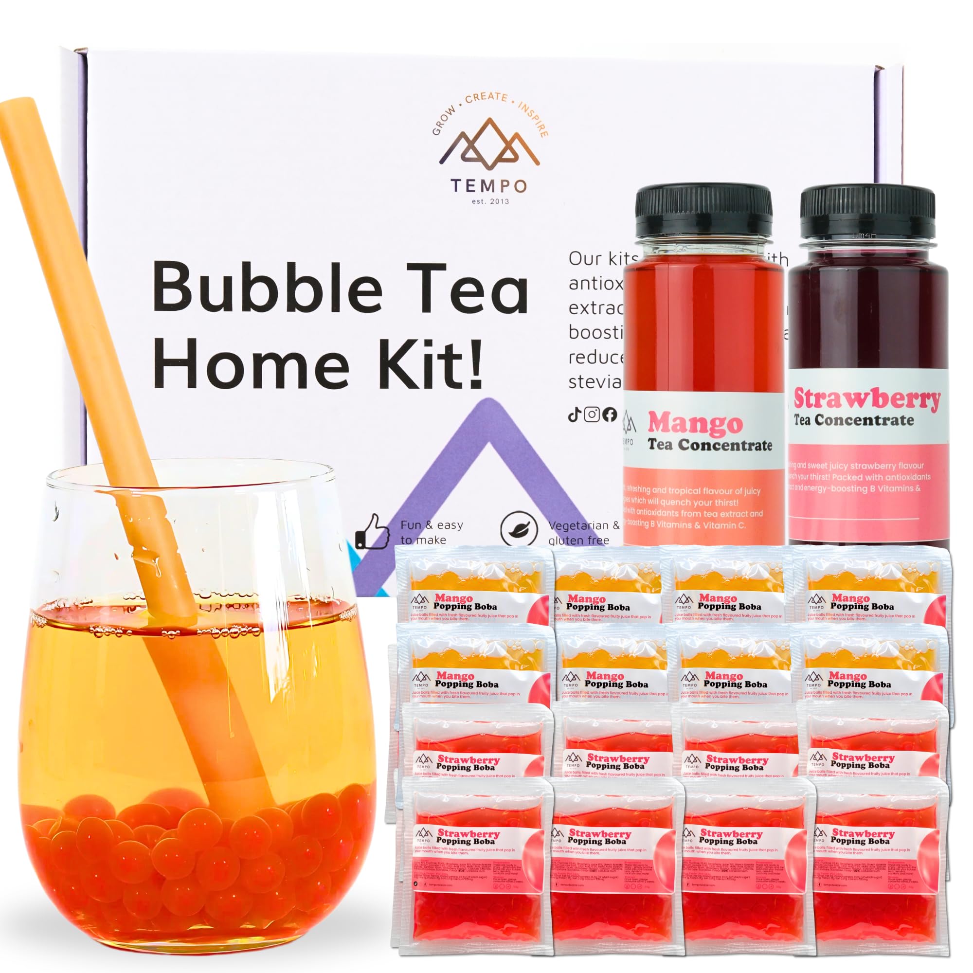 Bubble Tea Kit - Mango & Strawberry Fruit Tea with Popping Boba