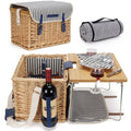 Jolof Store Wicker Picnic Basket for 2 with Bamboo Wine Table & Blanket
