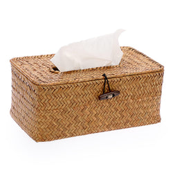 BTSKY Rectangular Seagrass Tissue Box – Woven Wicker Paper Holder Cover