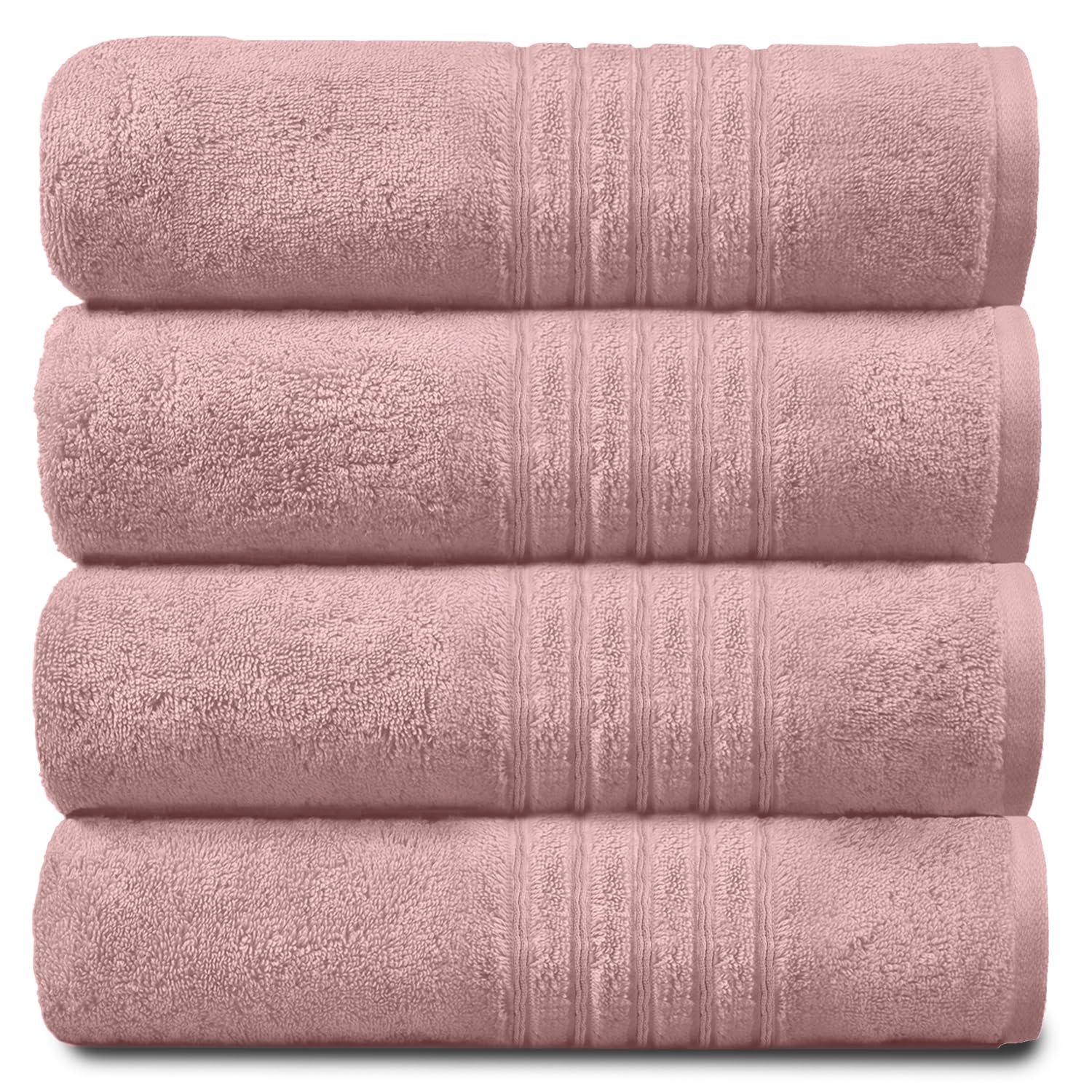 Hampton 4-Piece Bath Towel Set – 100% Cotton, Blush Pink