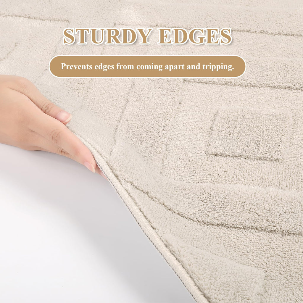 Enyhom Machine Washable Geometric Area Rug | Non-Slip Cream Carpet