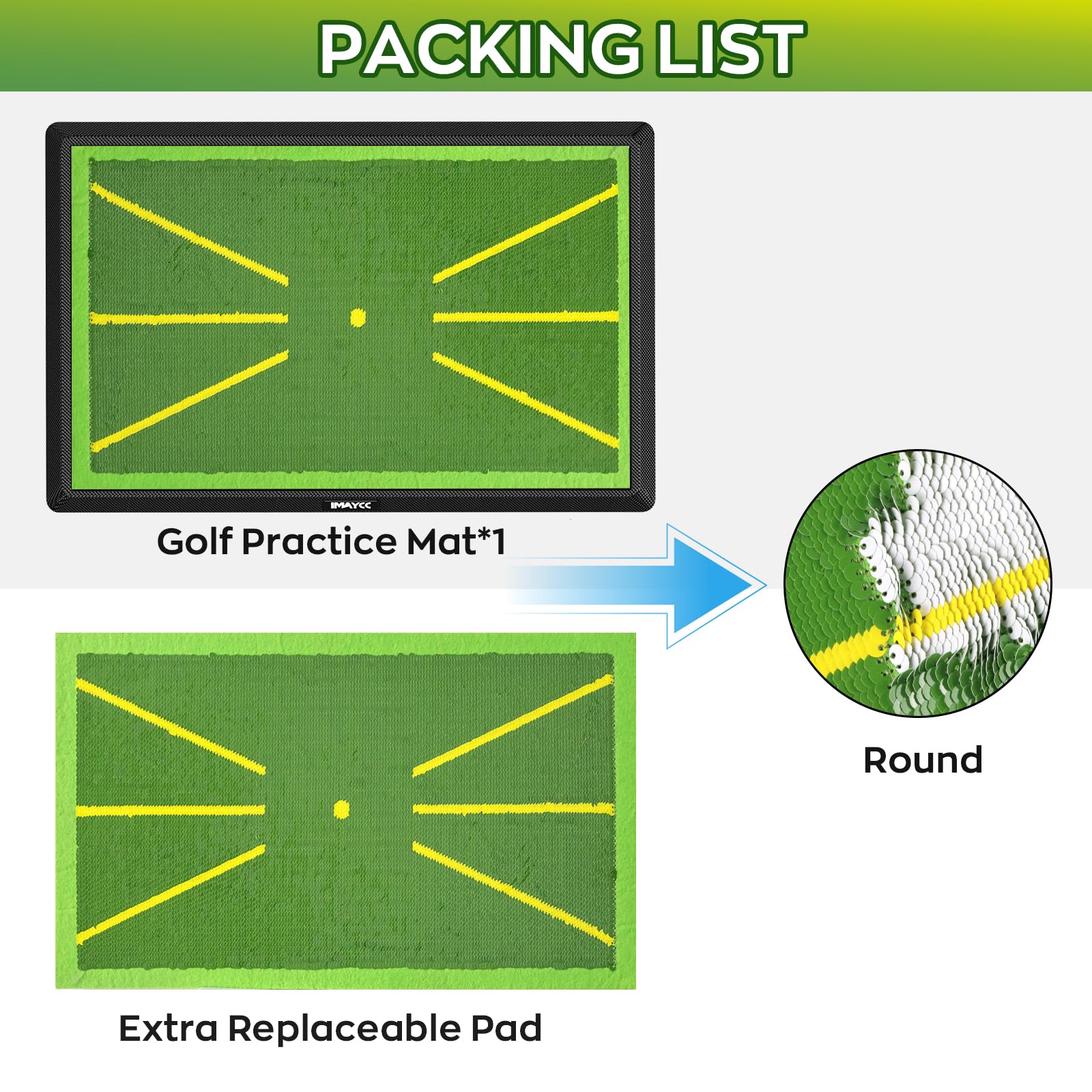 IMAYCC Golf Training Mat – 2-Piece Swing Path Feedback Mat with Rubber Base
