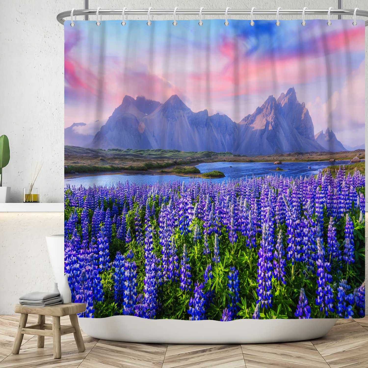 Lavender Flower Shower Curtain – Waterproof Polyester 180x200cm
