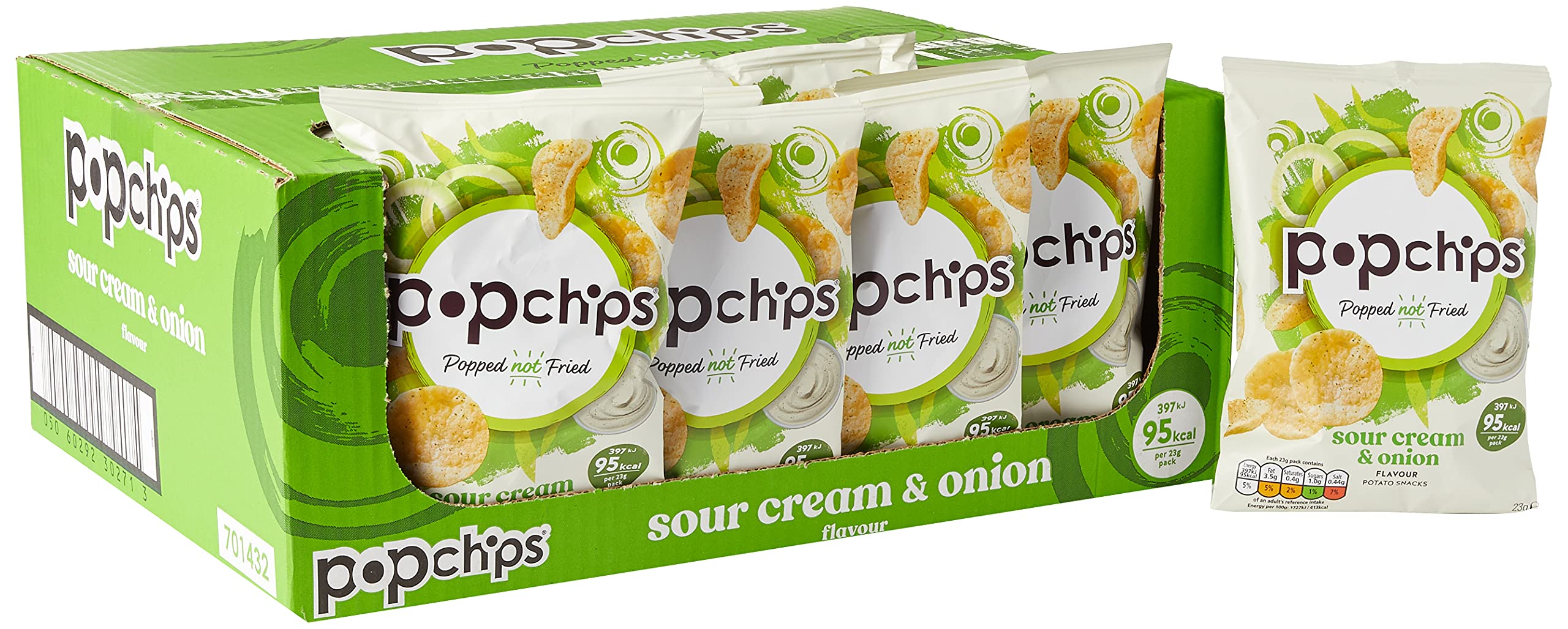 Popchips Sour Cream and Onion Popped Potato Chips - 23g (Pack of 24)