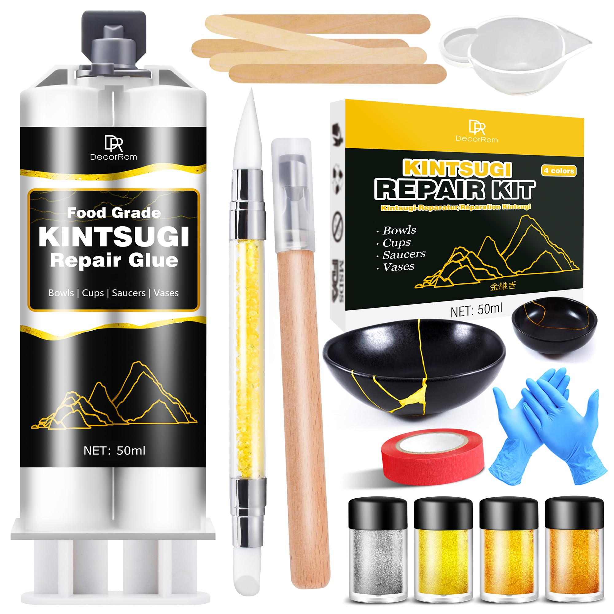 Jolof Store Food Safe Kintsugi Repair Kit – Gold & Silver Ceramic Glue Set