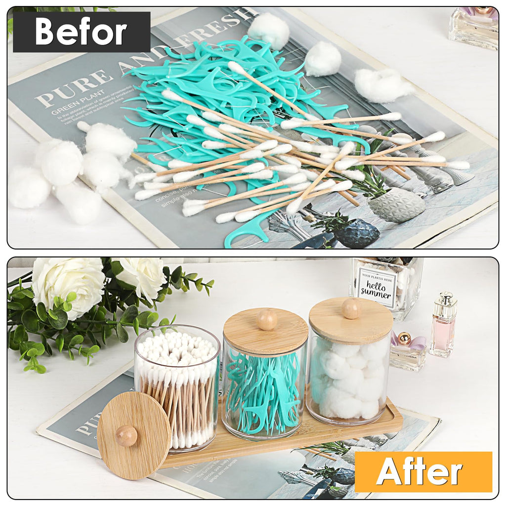 SUMTree 3 PCS Qtip Cotton Ball Holders Qtip Dispenser with Lid and Tray - image 4