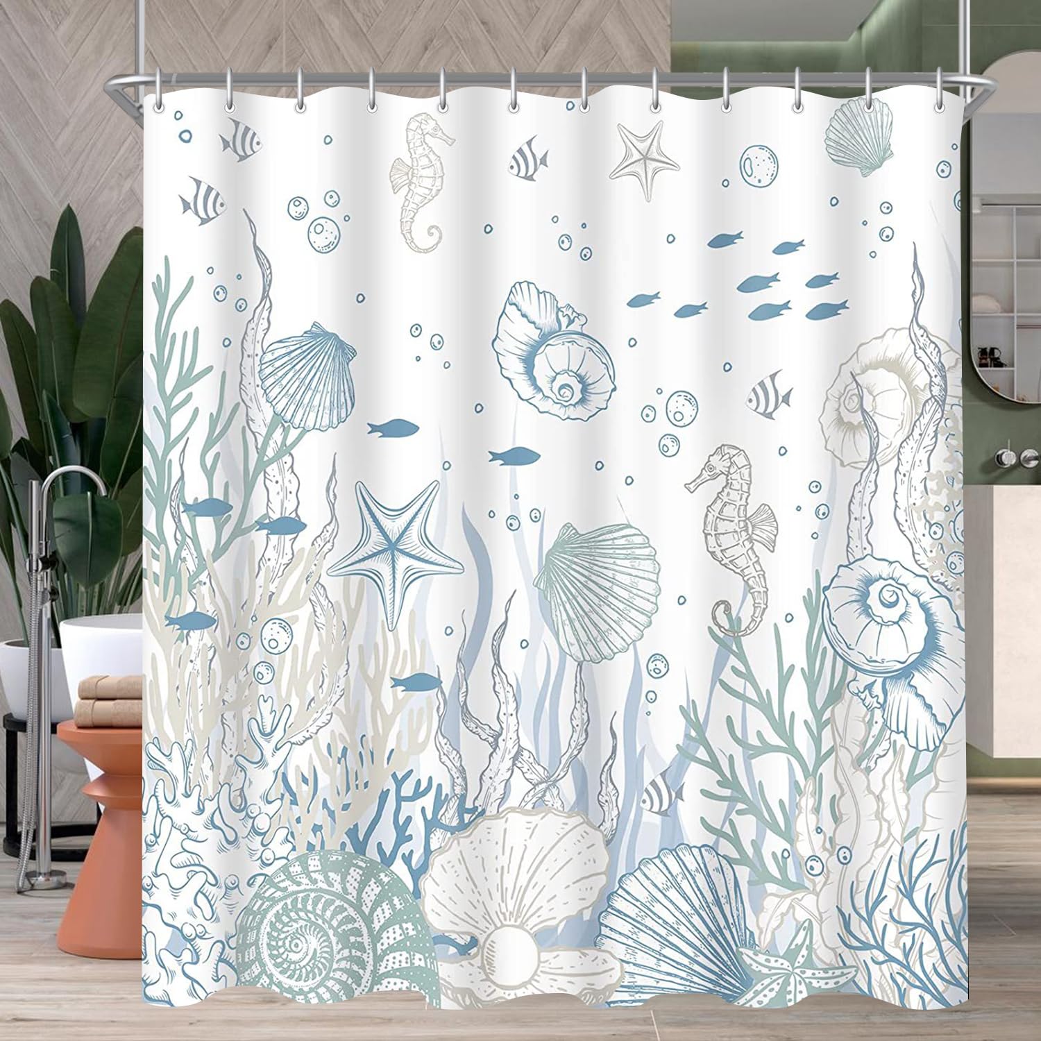 Lerores Seabed Shower Curtain | 71x71 Waterproof Mildew Resistant Fabric