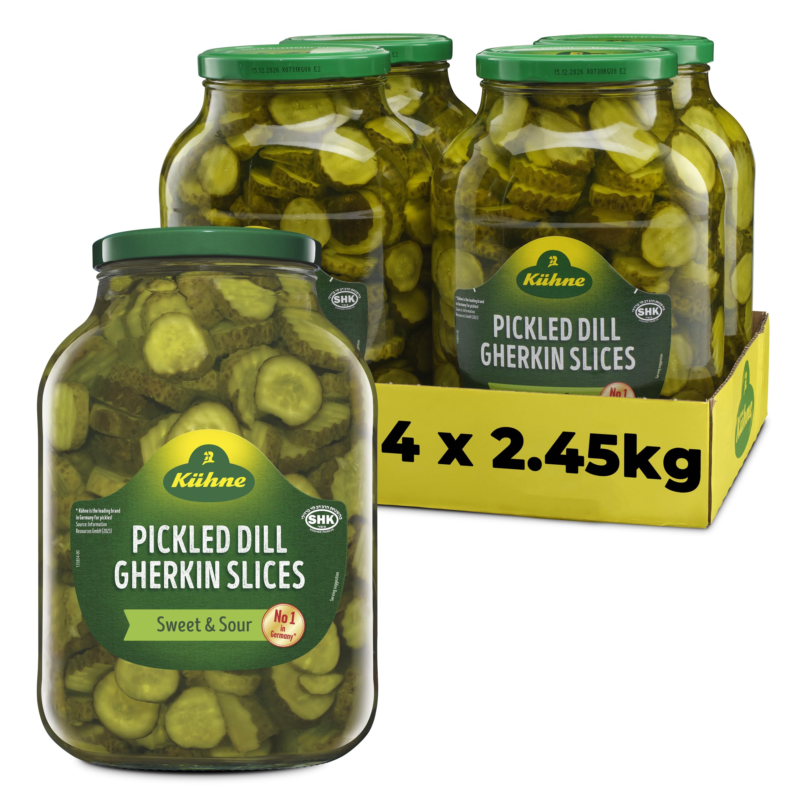 Kuhne Pickled Dill Chips – Crinkle Cut Gherkin Slices, 2.45kg (4 Pack)