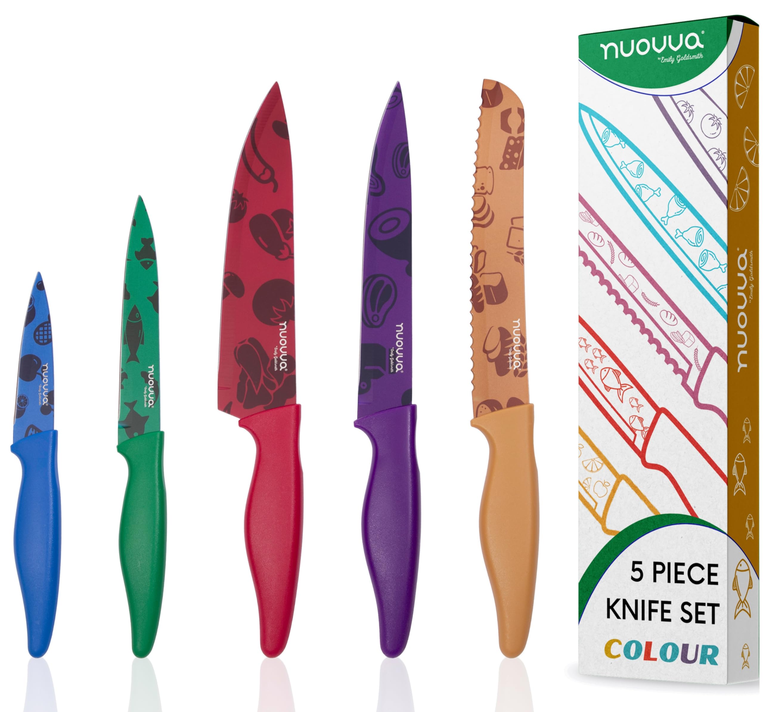 Nuovva 5-Piece Kitchen Knife Set – Non-Stick Granite Stainless Steel