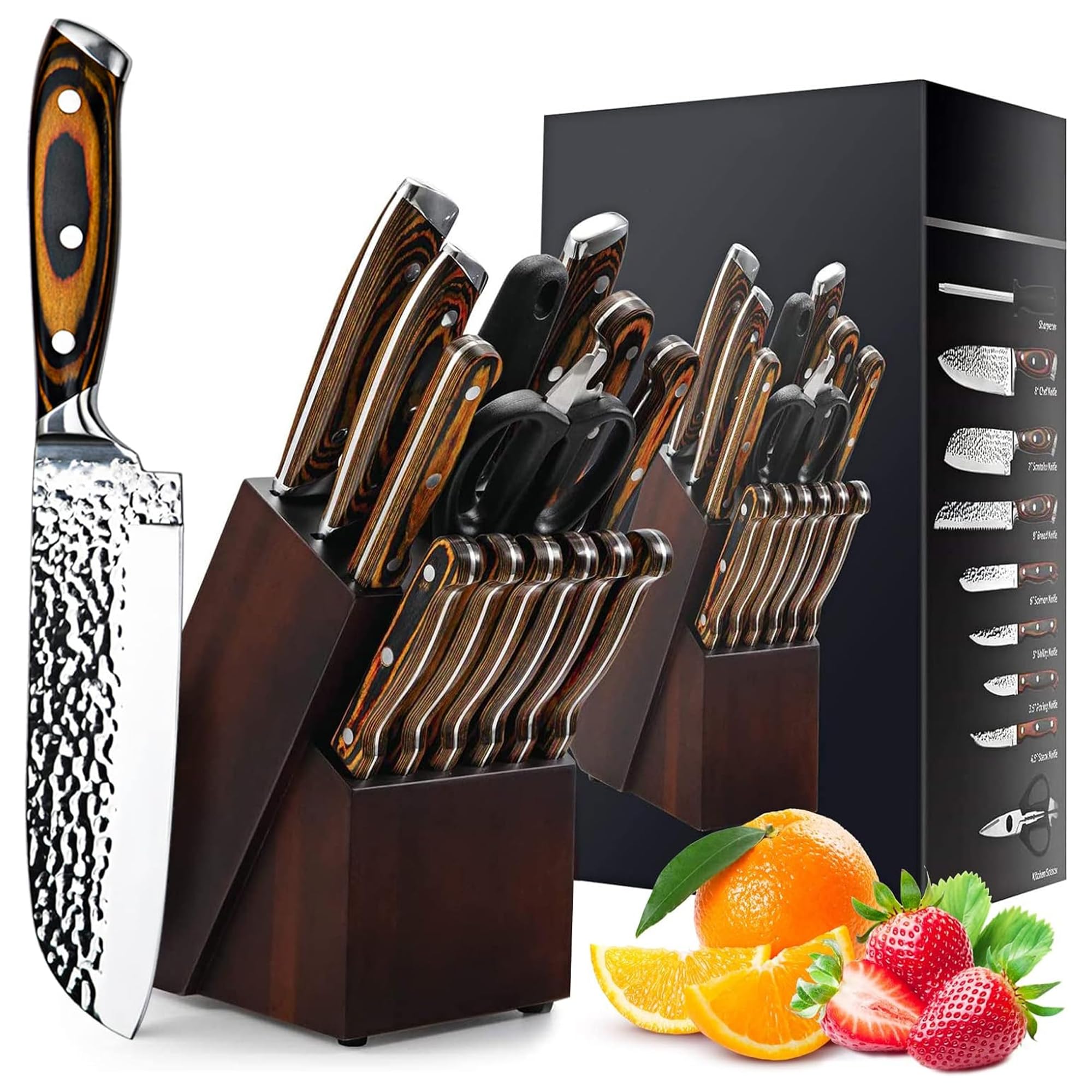 15-Piece Hammered Knife Set with Block & Sharpener