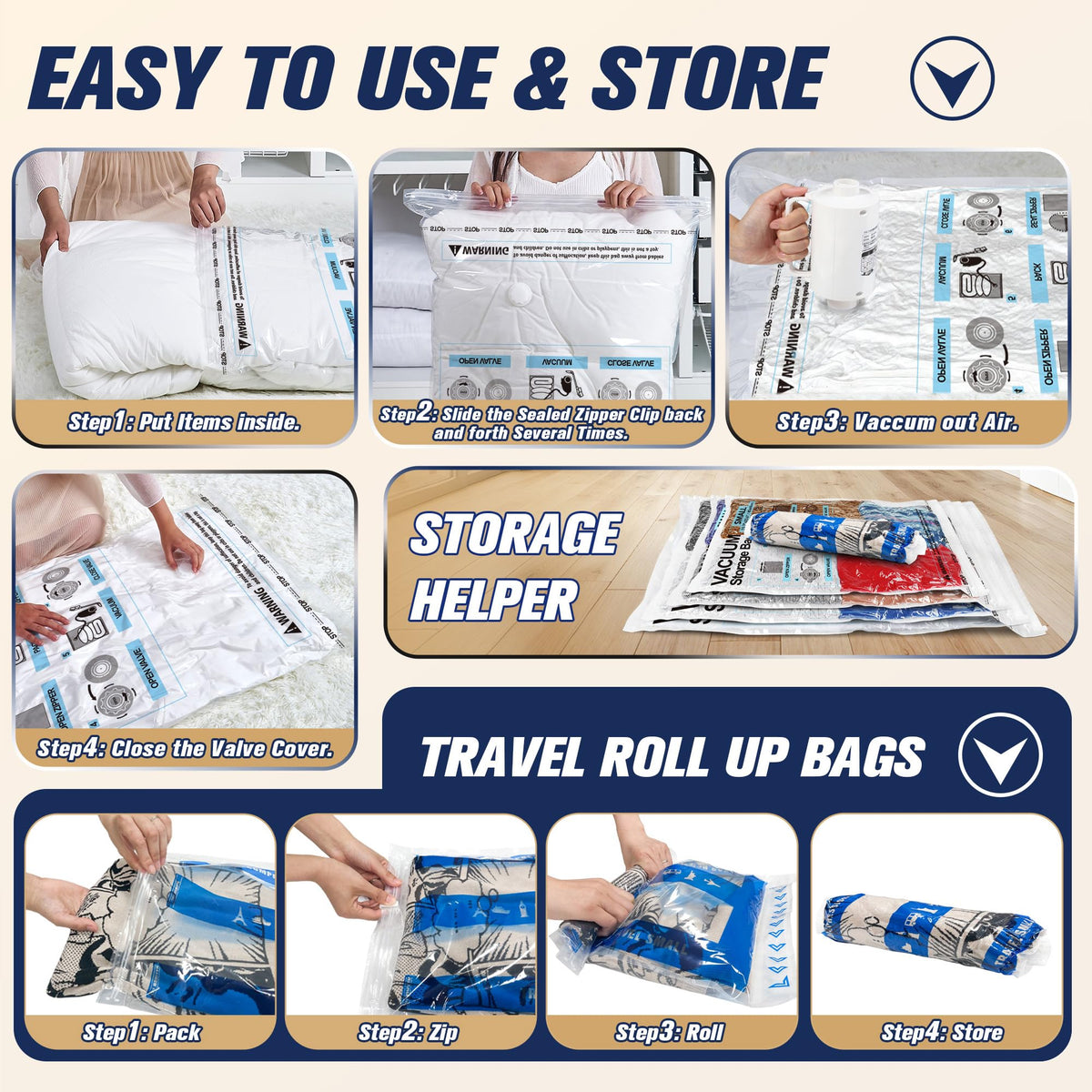 STORAGE MASTER Vacuum Storage Bags, Space Saver Bags 80% More Storage Space, with Electric Pump 25, Combo