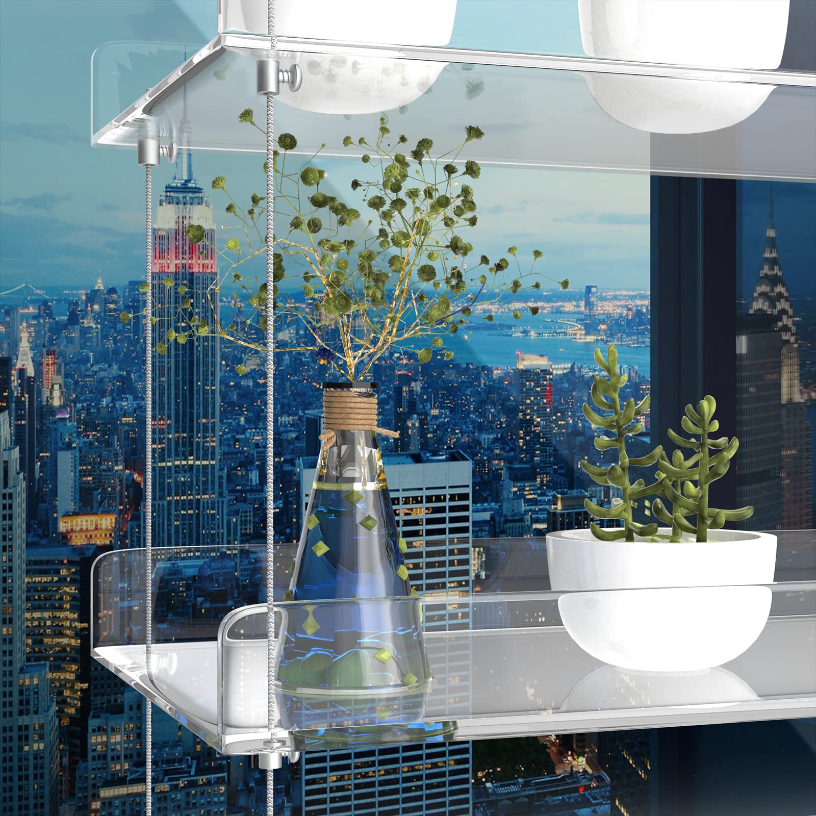 ZerzSemp 4-Tier Hanging Acrylic Window Plant Shelves | Clear Adjustable Stand