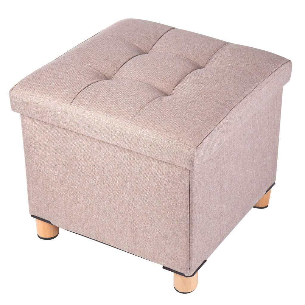 BRIAN & DANY Folding Storage Ottoman – Linen Foot Stool with Wood Legs