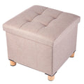 BRIAN & DANY Folding Storage Ottoman – Linen Foot Stool with Wood Legs
