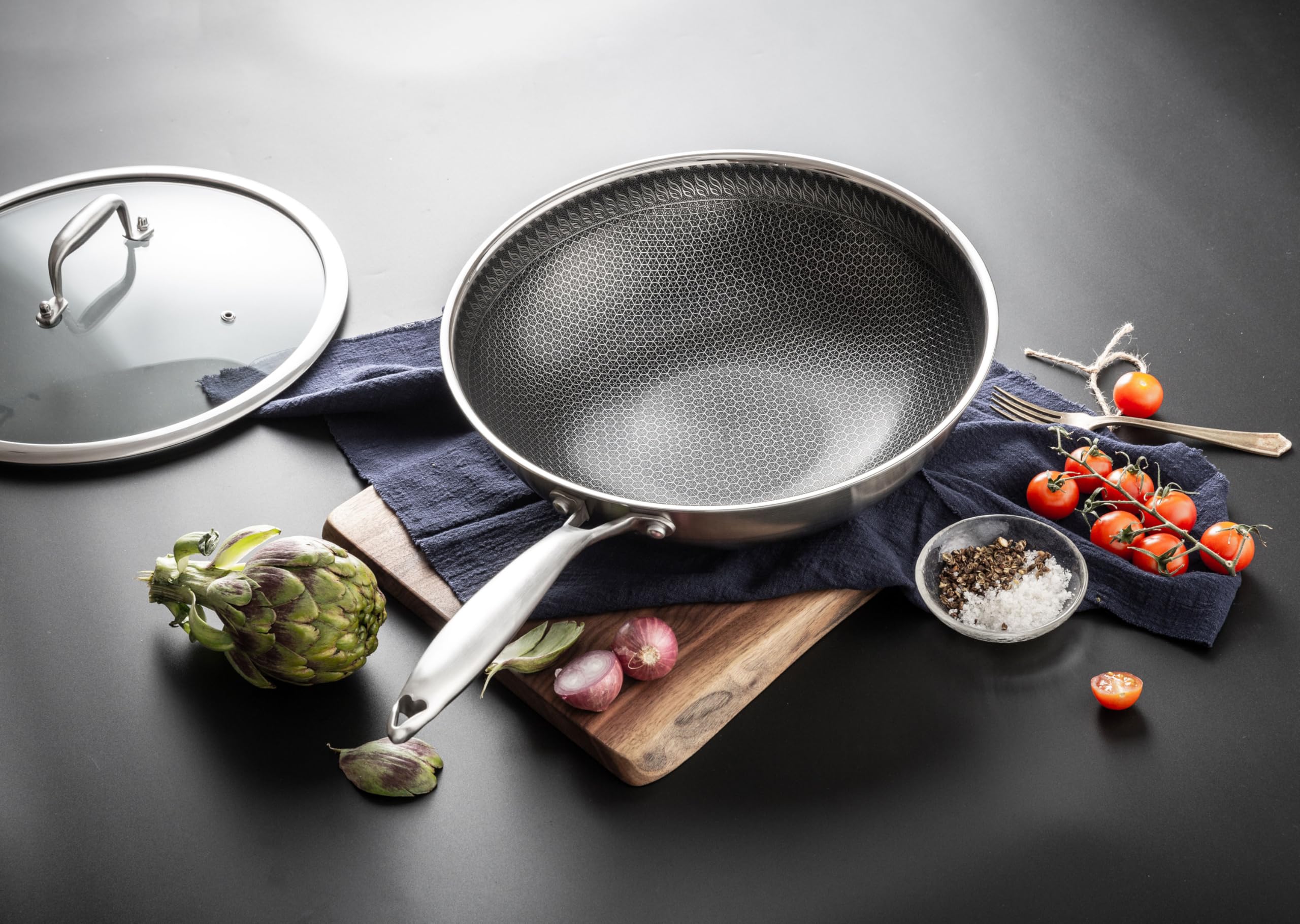 INTIGNIS 30cm Stainless Steel Wok – Non-Stick Skillet with Oven-Safe Lid