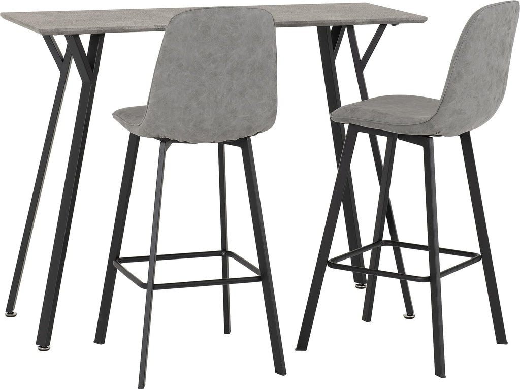 Seconique Quebec Bar Table Set with 2 Dining Chairs in Concrete Effect/Grey - image 1