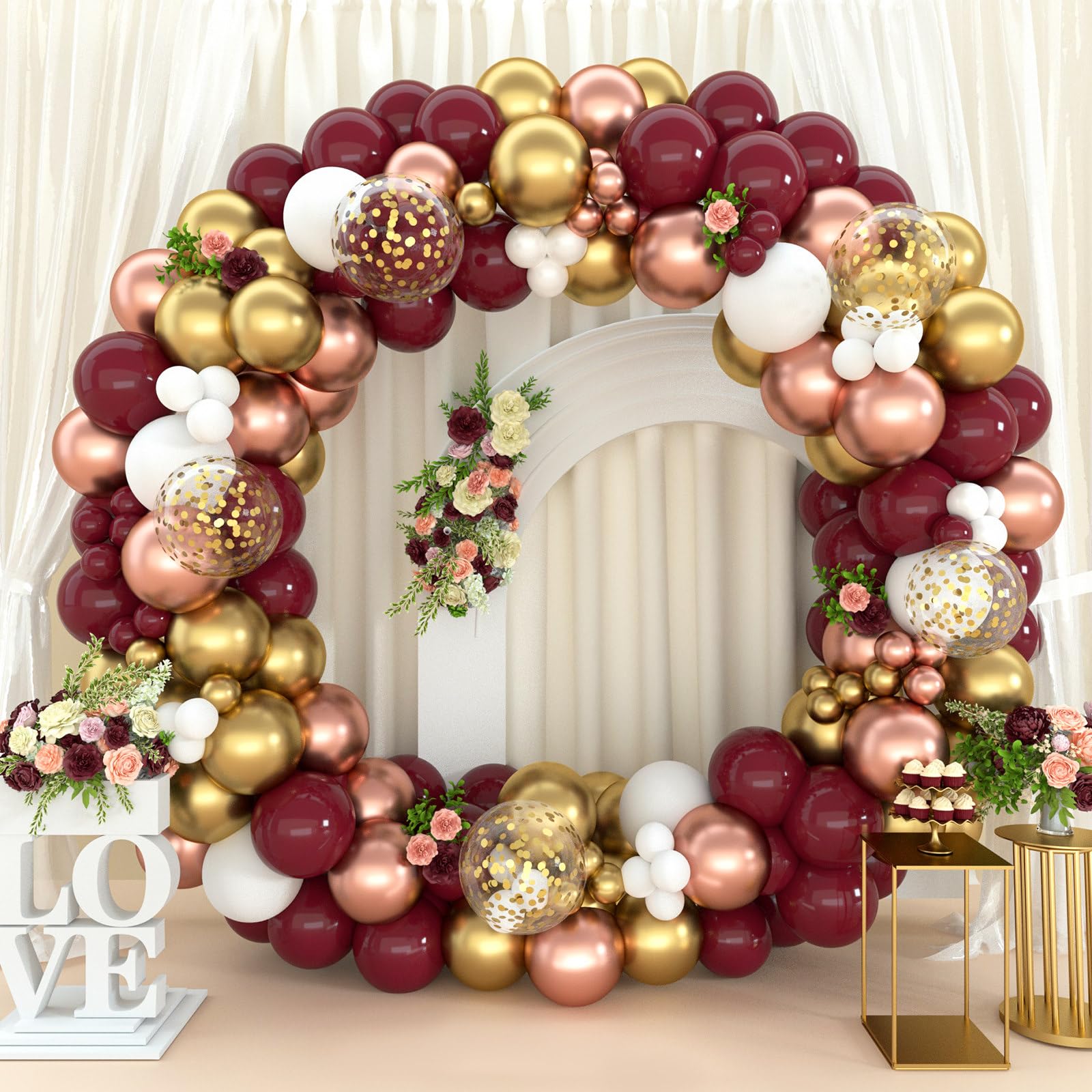 Burgundy Balloon Arch Kit – 137Pcs Wine Red & Rose Gold Garland