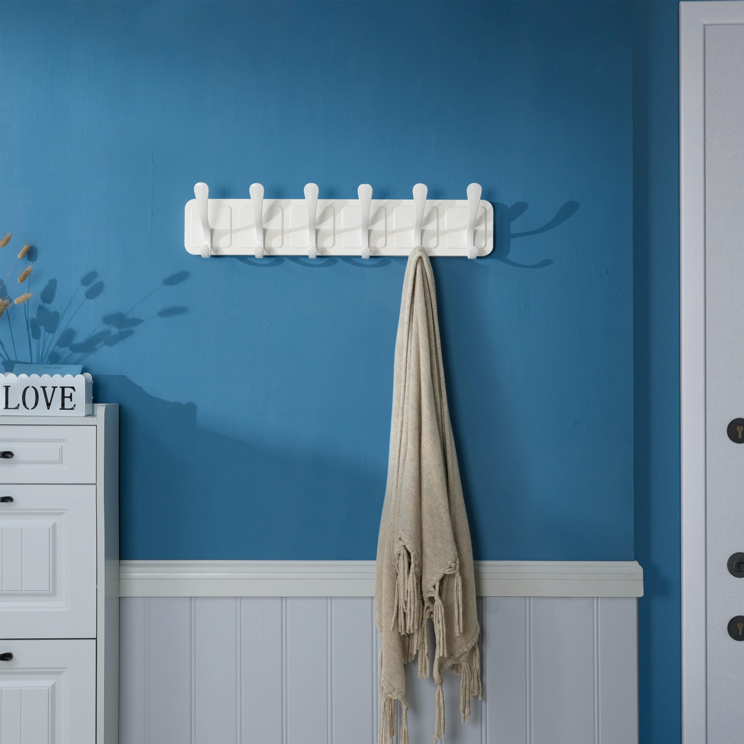 SKOLOO Scandi-Style Wooden Wall Mount Coat Rack - 6 Hooks, White, 2 Pack