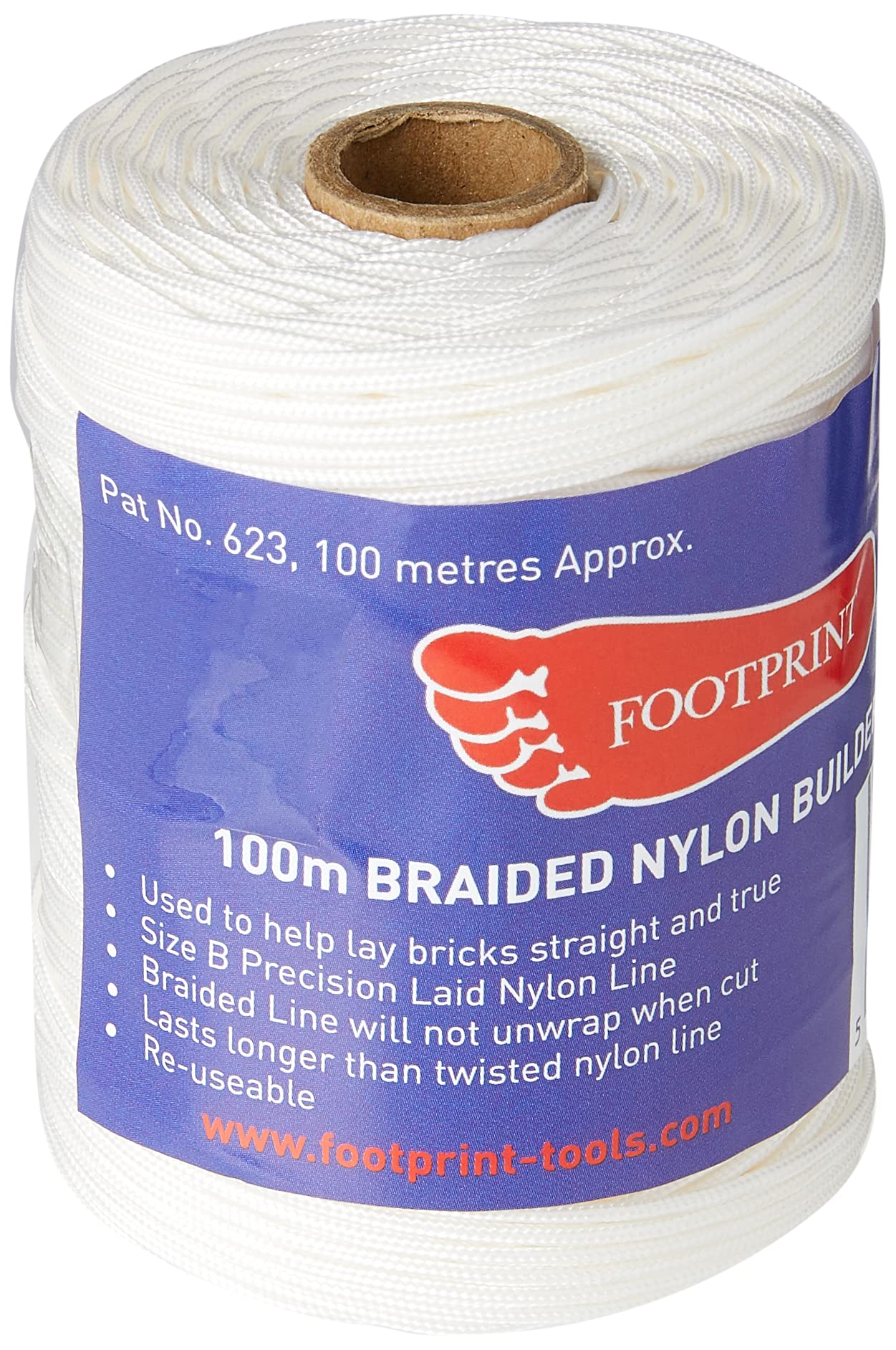 Footprint Bricklayers Line – 100m Braided Nylon Masonry String – White