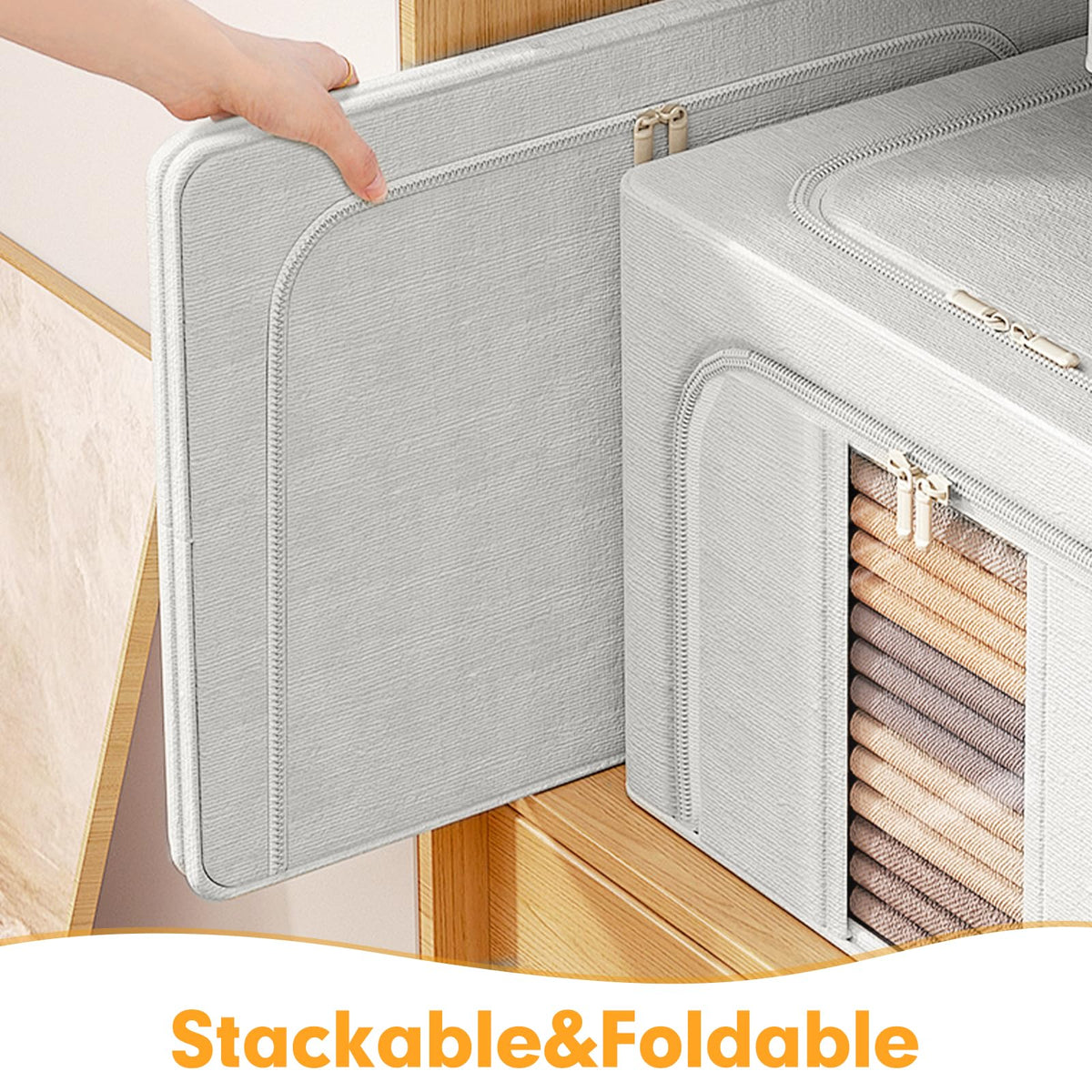 AIOR 2PCS 66L Clothes Storage Bags with Metal Frame, Foldable Fabric Storage Boxes with Clear Windows for Blankets Bedding Comforters - image 4