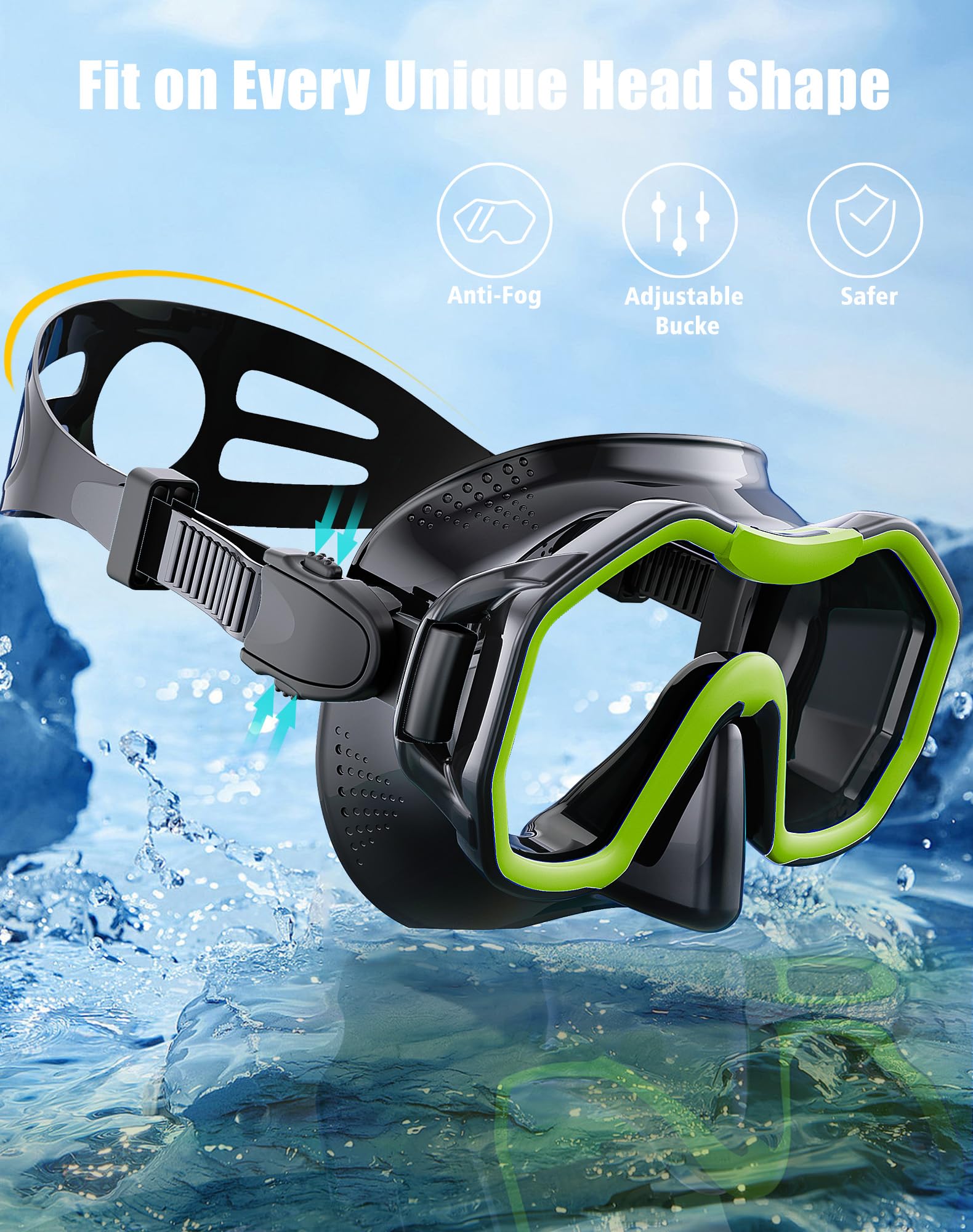 Lealinga 2-Pack Snorkel Set | Anti-Fog Panoramic Mask & Dry Top Snorkel