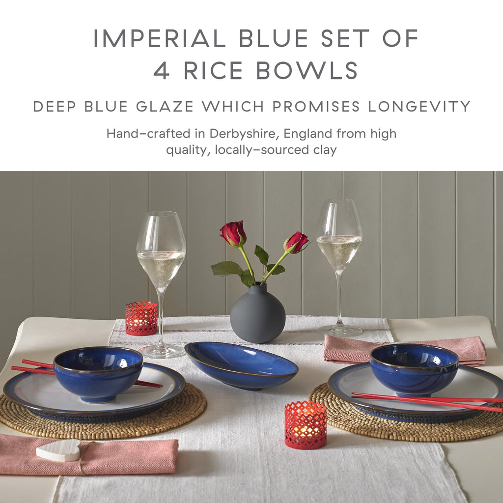 Denby Imperial Blue Rice Bowls – Set of 4 Handcrafted Ceramic Stoneware