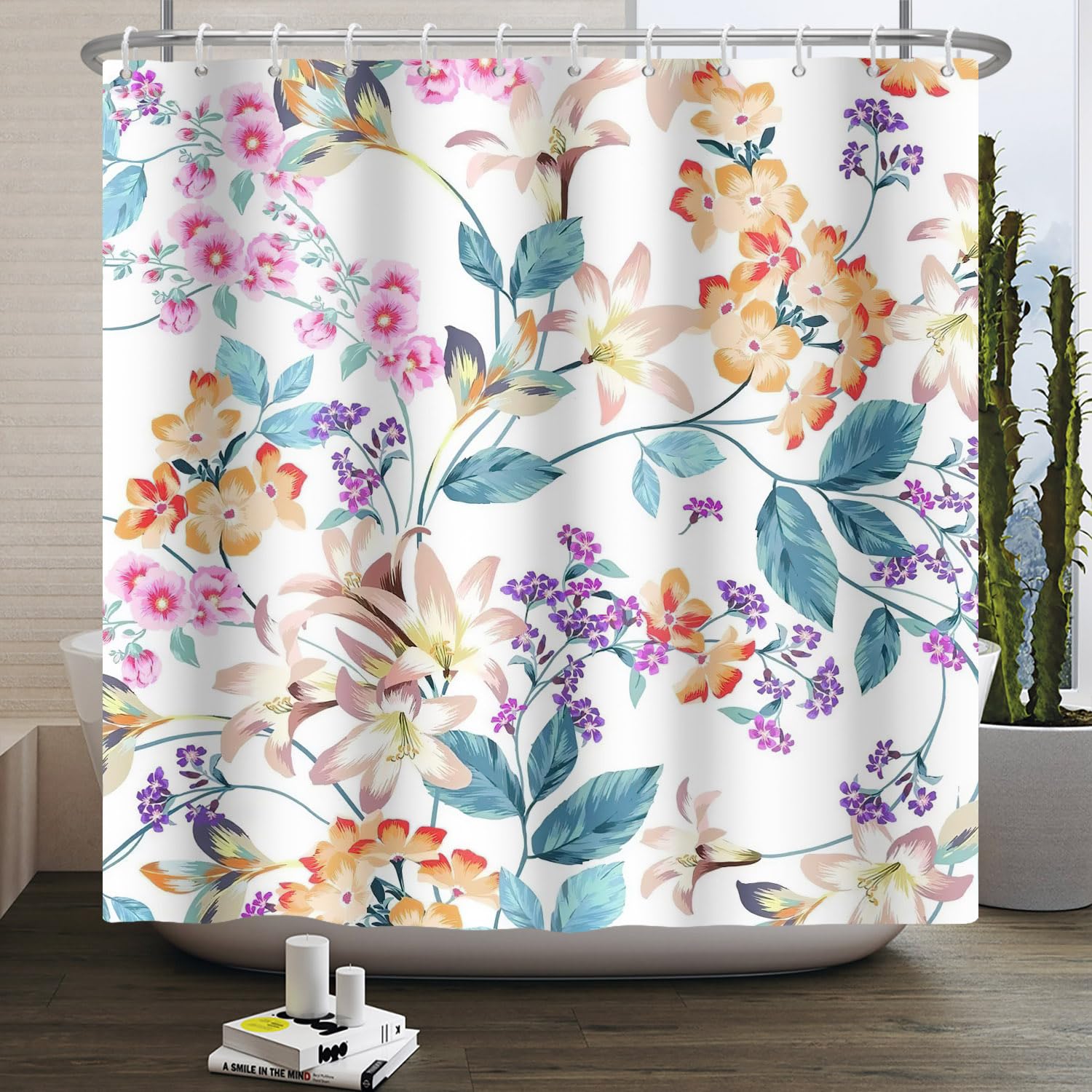 Floral Shower Curtain – 183x183cm Waterproof Polyester