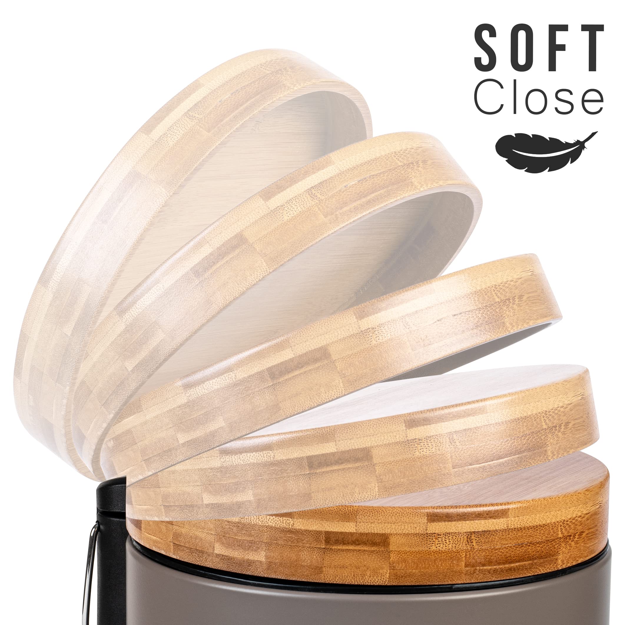 Kazai 5L Bathroom Bin | Soft Close Bamboo Lid Wastebin – Taupe