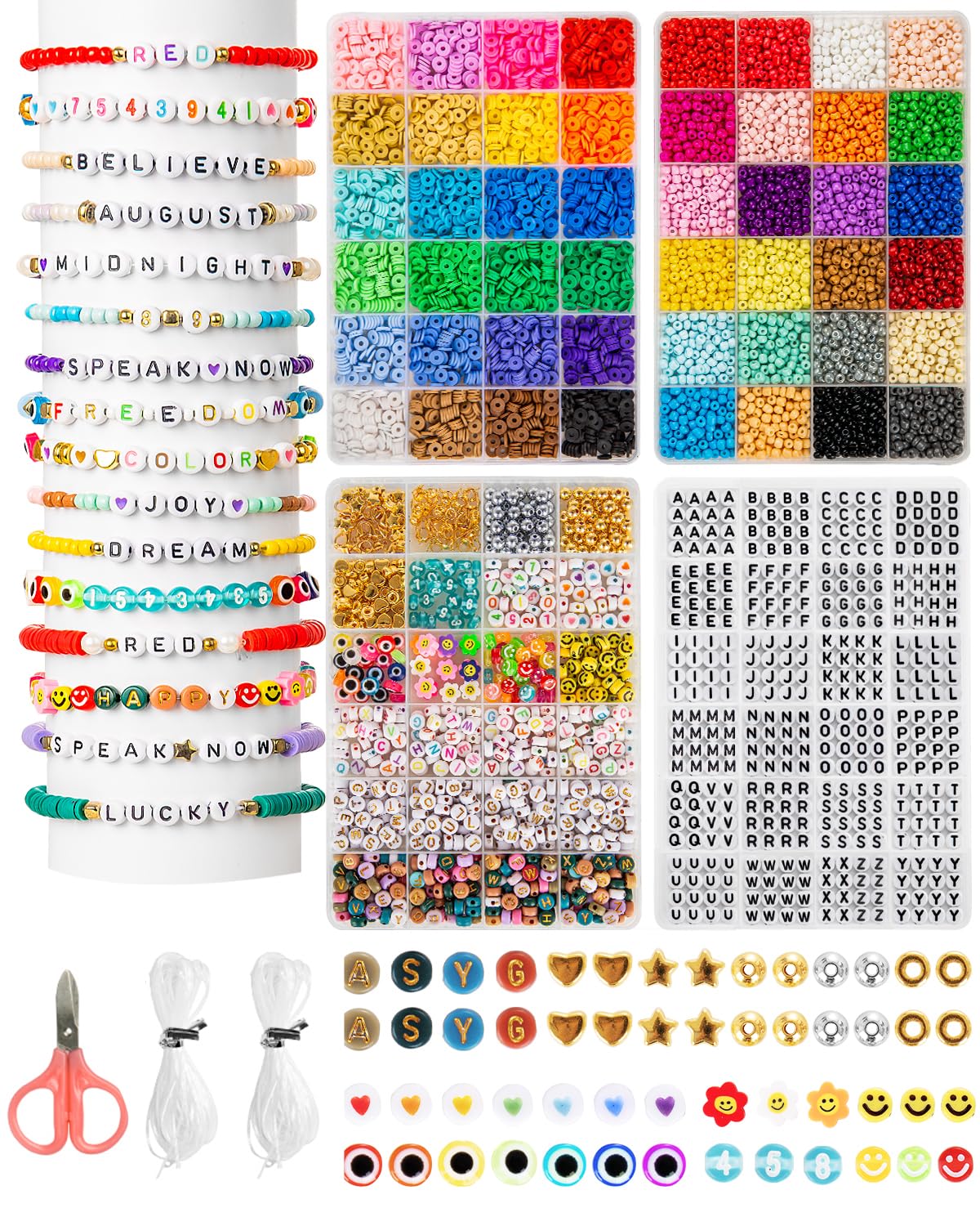 ZENMAG Clay Beads Bracelet Making Kit – 48 Colors with 1540 Letter Beads