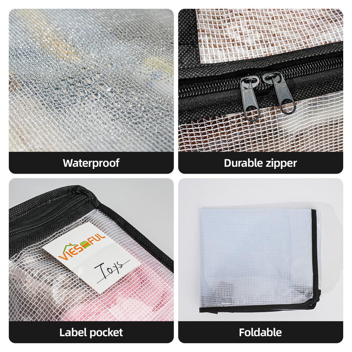 Vieshful 6 Pack Clear Storage Bags with Label, 40L Foldable PVC Mesh, Black - image 3