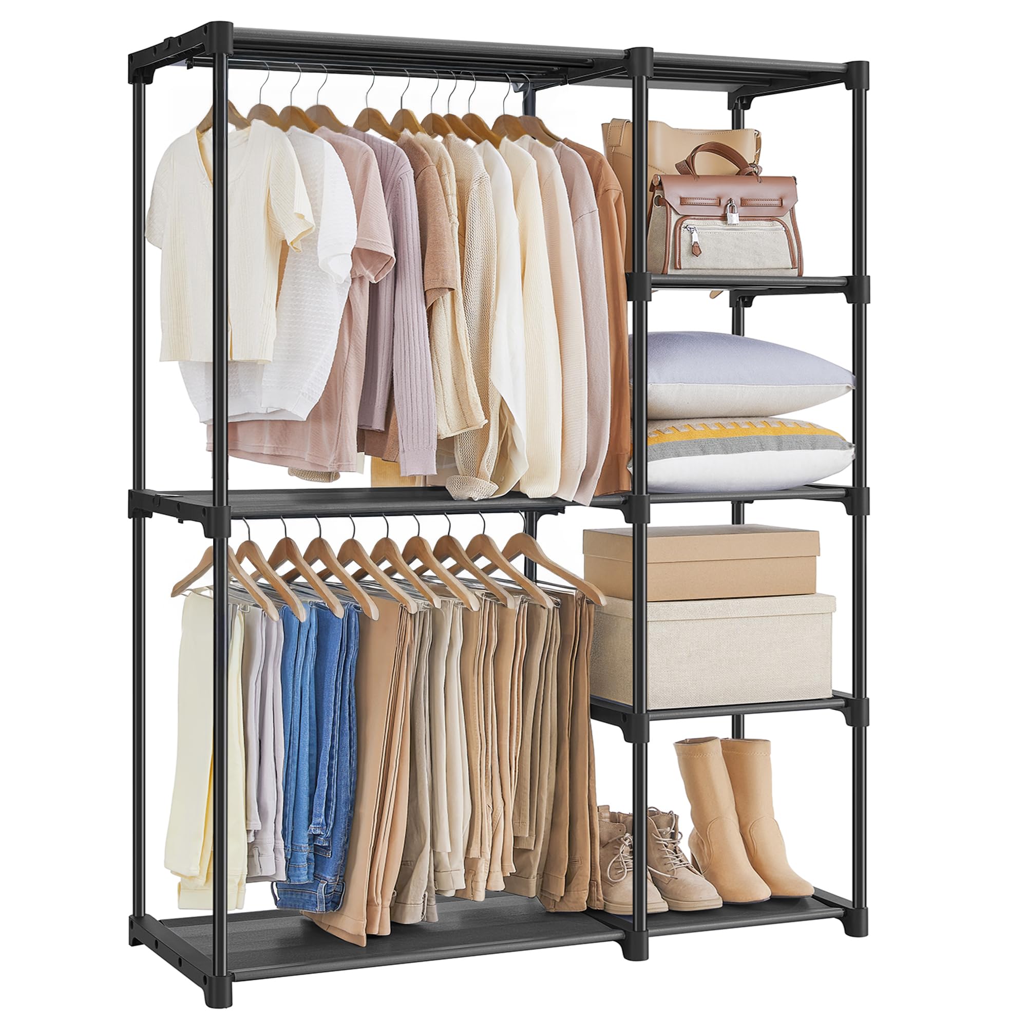 SONGMICS Freestanding Wardrobe – Portable Closet with Clothes Rails, Black