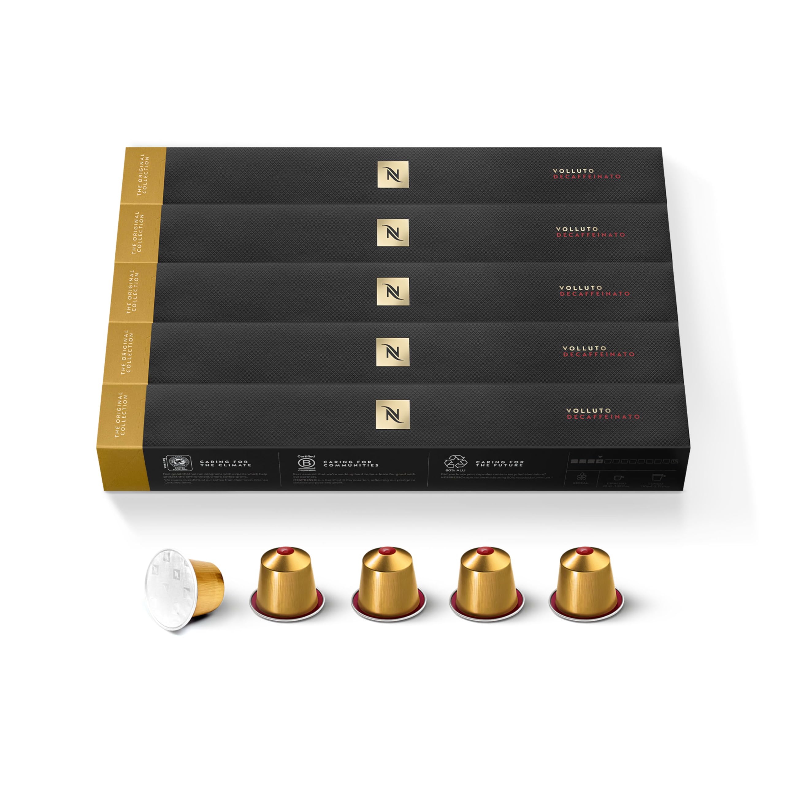 Nespresso Volluto Decaffeinato Coffee Capsules – 50 Light Roast Pods